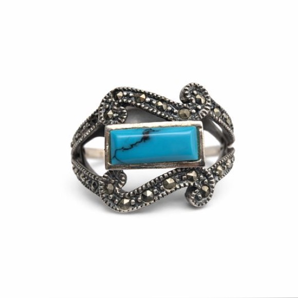 S925 Magnesite & Marcasite Pav Ring